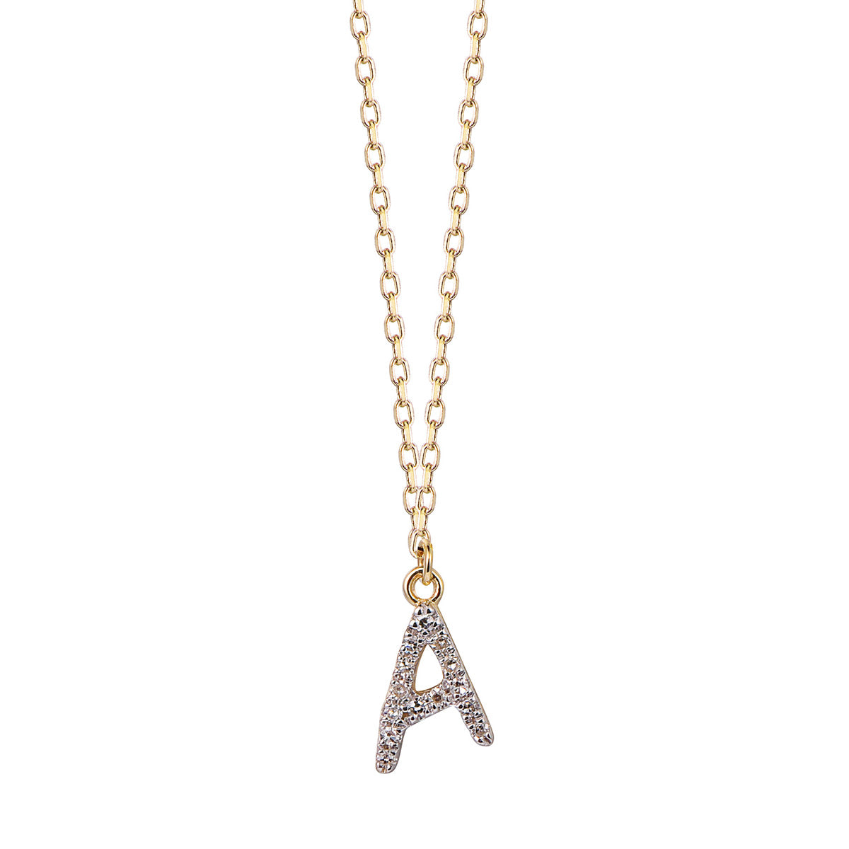 Ghina 18K Gold Pendant Chain – Letter “A” with Diamonds