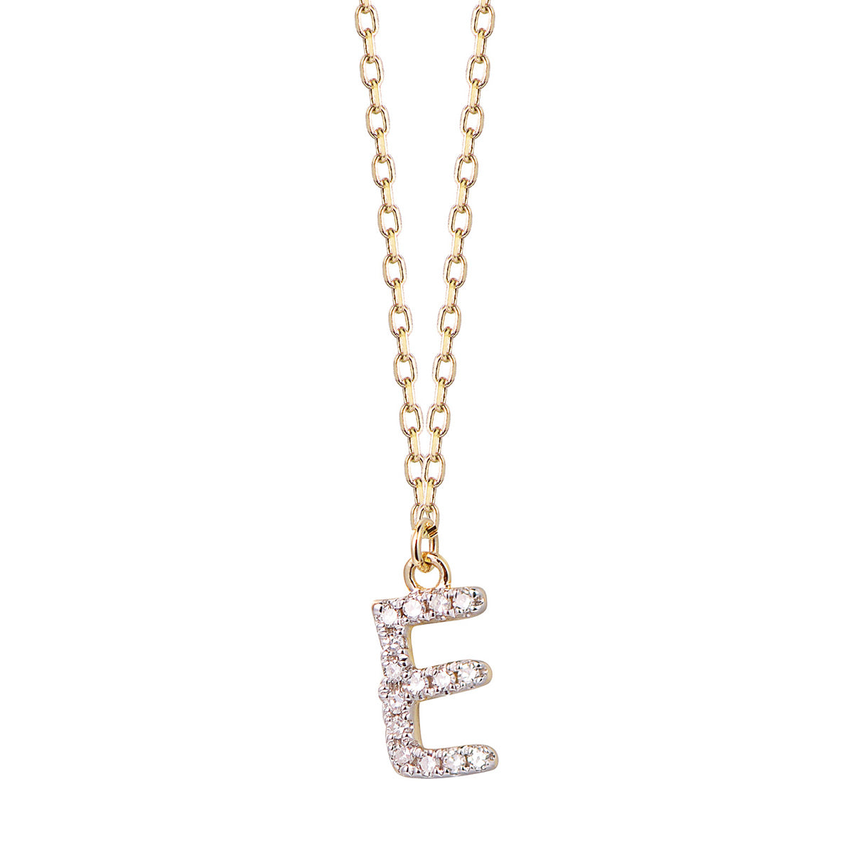 Ghina 18K Gold Pendant Chain – Letter “E” with Diamonds