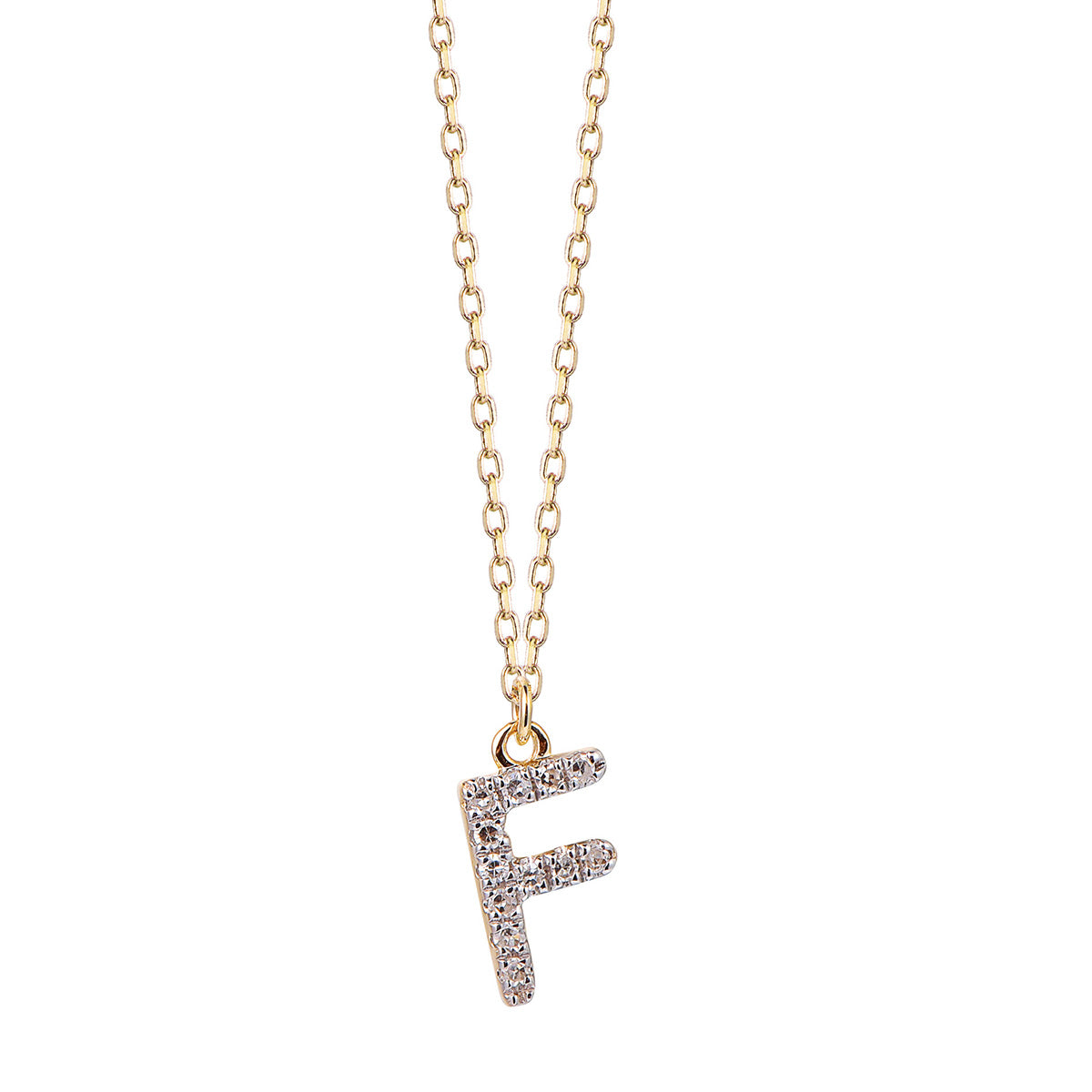 Ghina 18K Gold Pendant Chain – Letter “F” with Diamonds