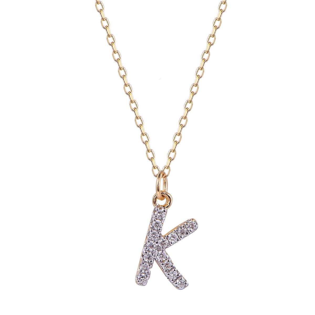 Ghina 18K Gold Pendant Chain – Letter “K” with Diamonds