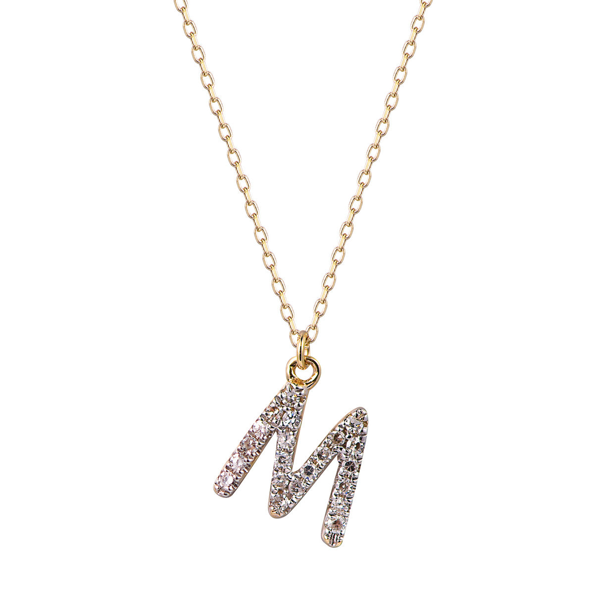 Ghina 18K Gold Pendant Chain – Letter “M” with Diamonds – Johara Jewellery