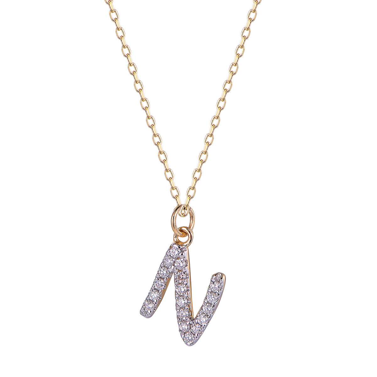 Ghina 18K Gold Pendant Chain – Letter “N” with Diamonds