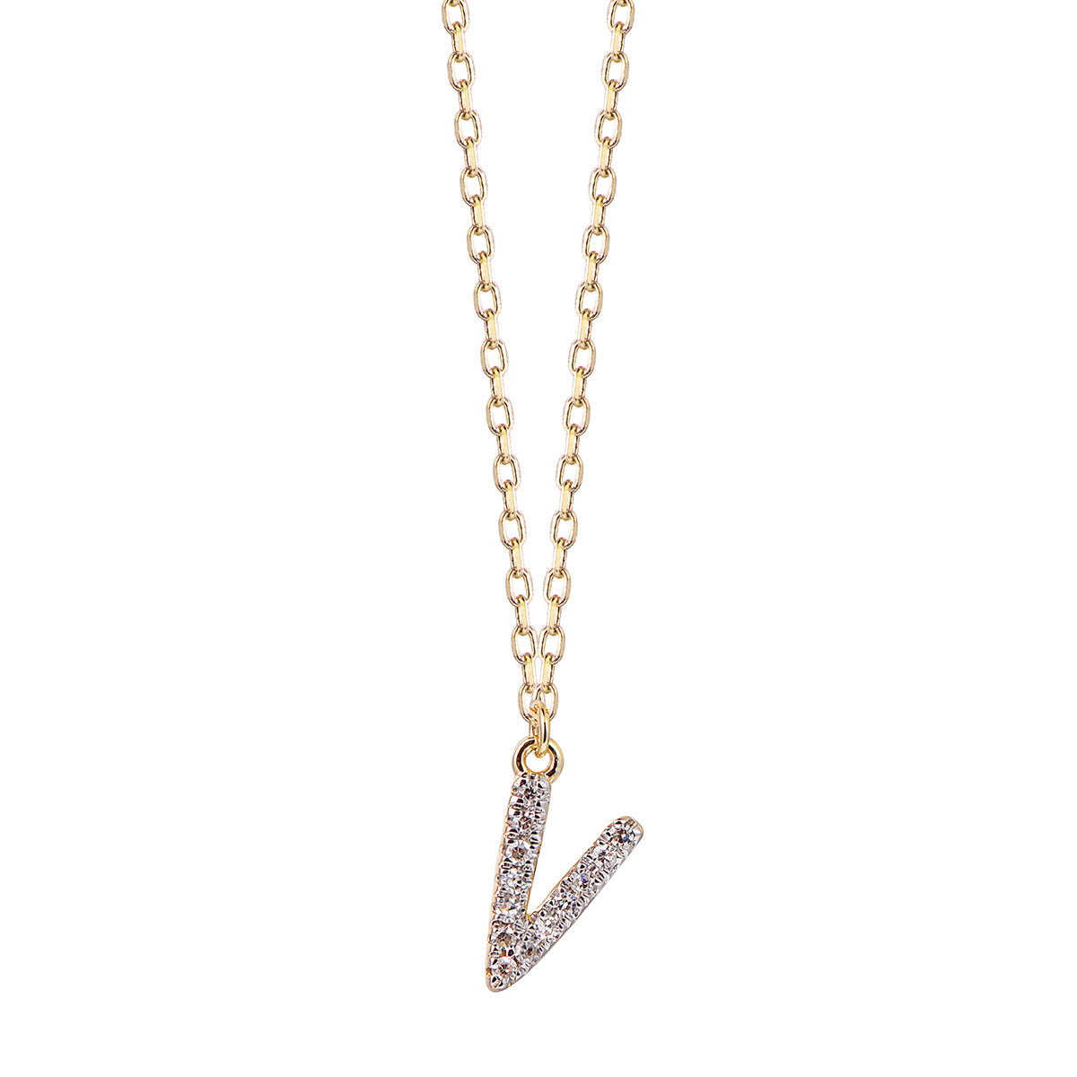 Ghina 18K Gold Pendant Chain - Letter "V" with Diamonds