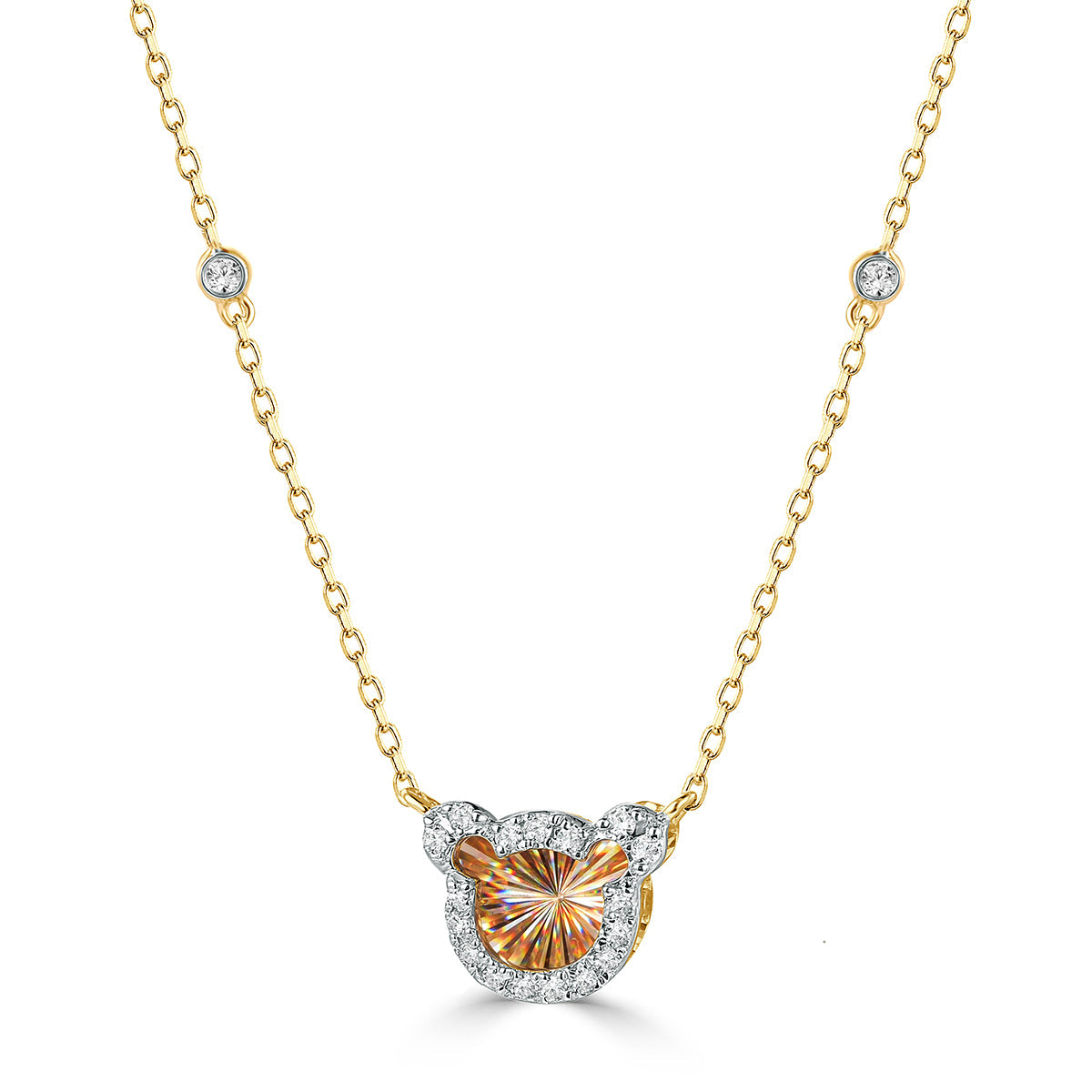 Ghina 18K Gold Bear Pendant Necklace with Diamonds