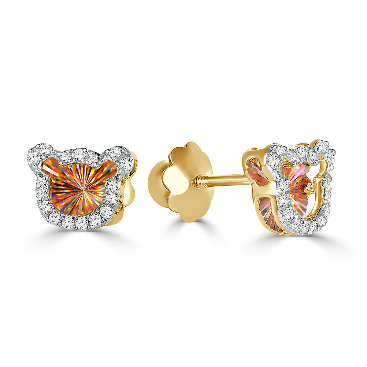 Ghina 18K Gold Bear Stud Earrings with Diamonds