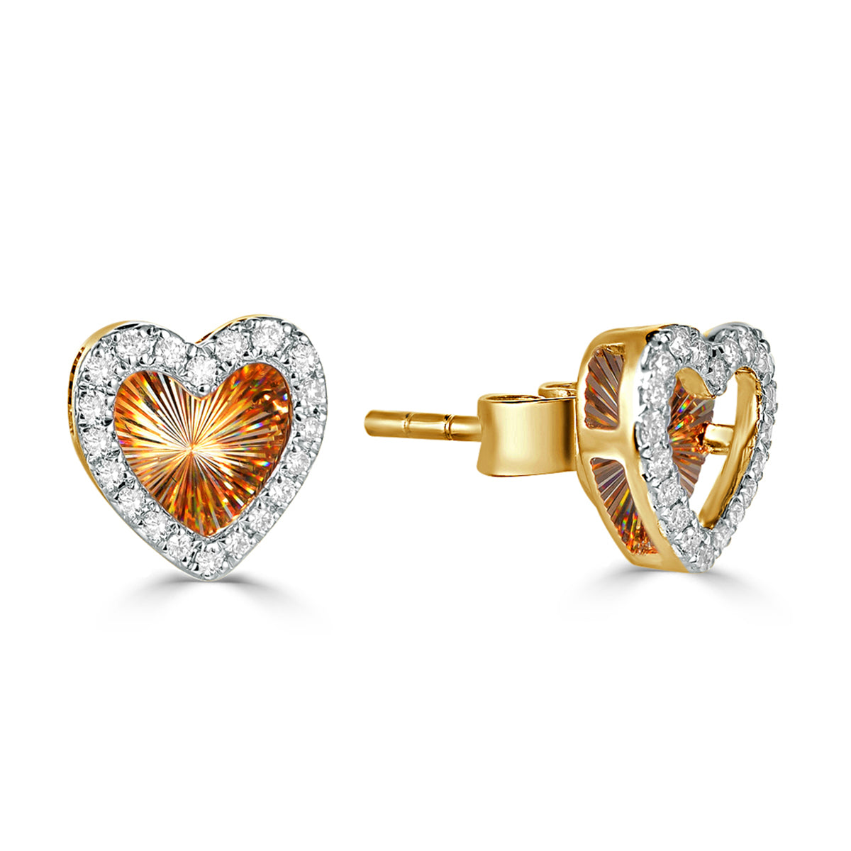 Ghina 18K Gold Heart Stud Earrings with Diamonds