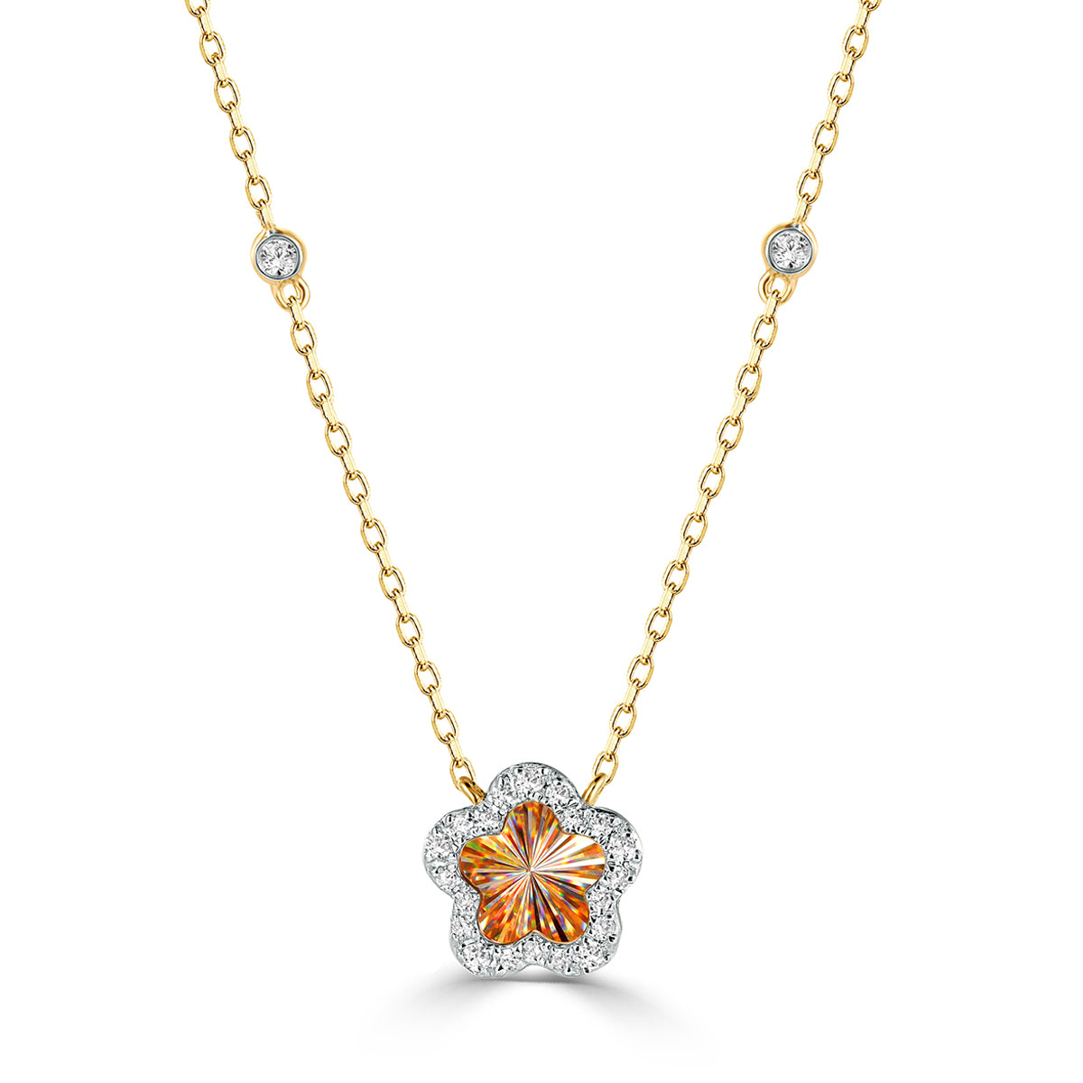 Ghina 18K Gold Flower Pendant Necklace with Diamonds