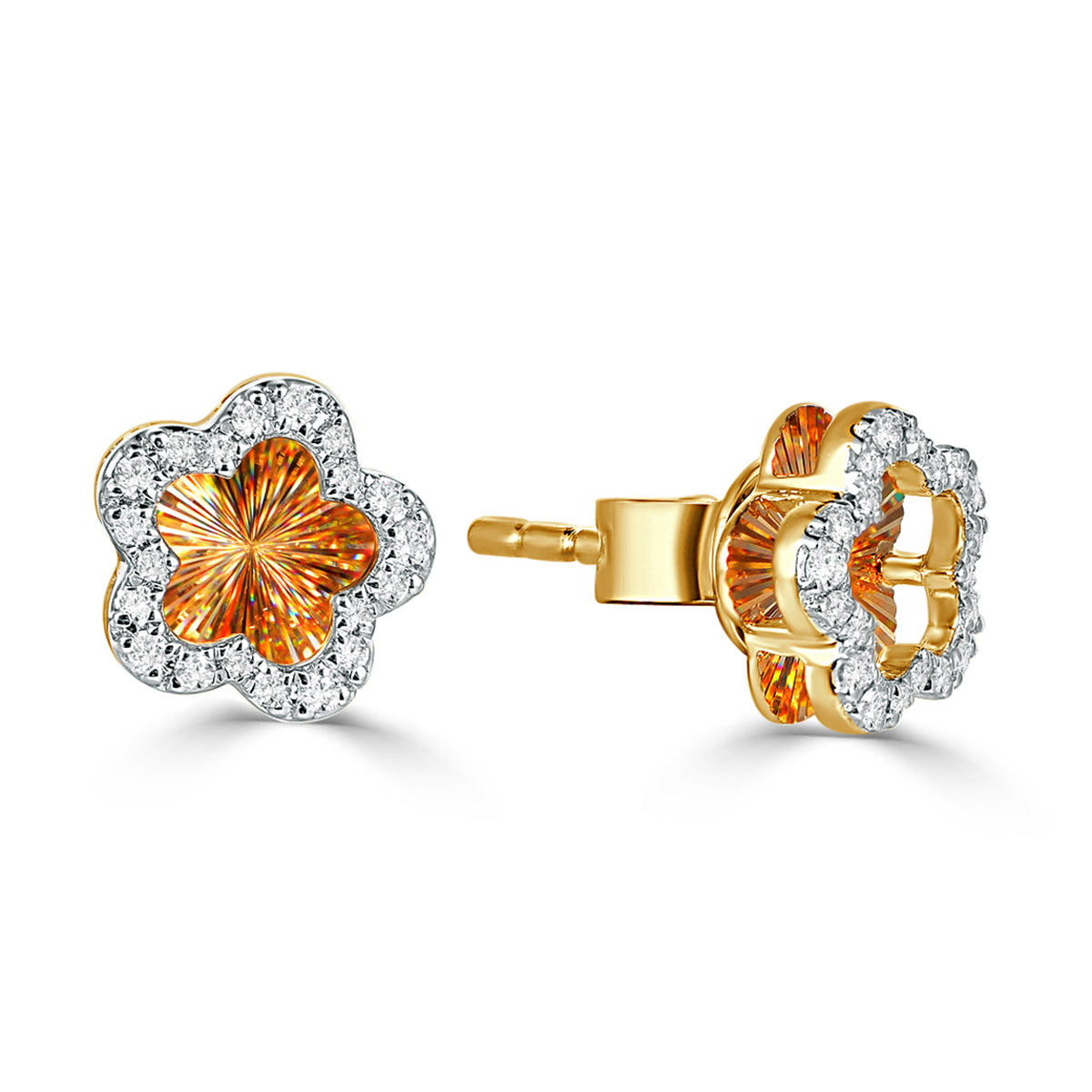 Ghina 18K Gold Flower Stud Earrings with Diamonds