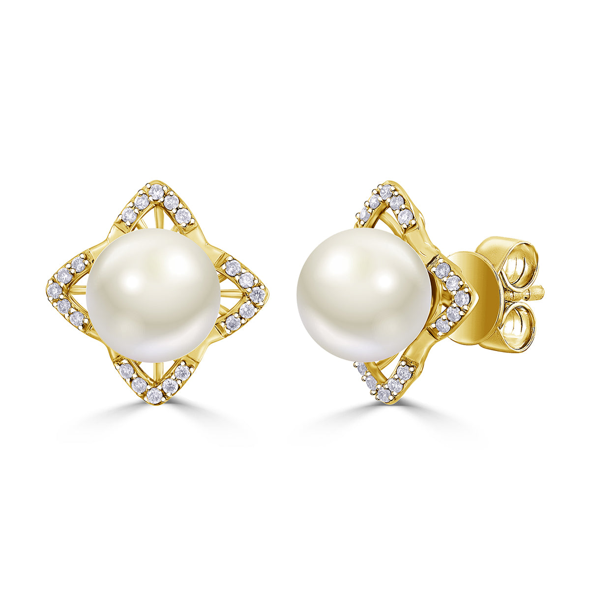 Yumi Freshwater 18K Pearl Earrings set with Diamonds