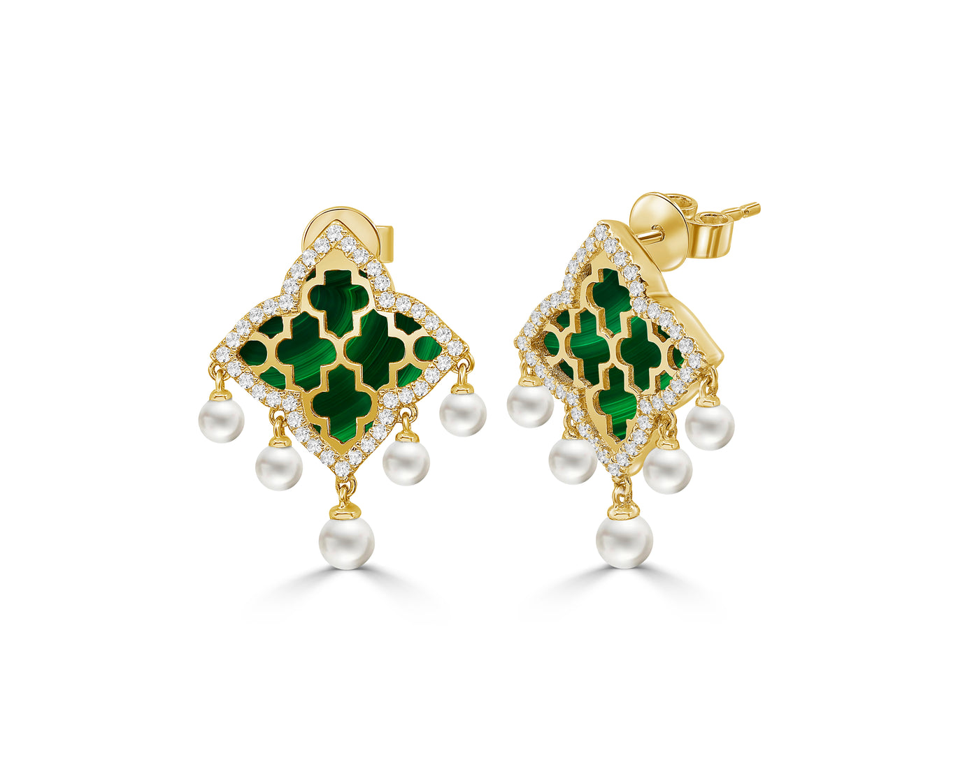 Arch 18K Gold Earrings with Diamond & Green Malachite
