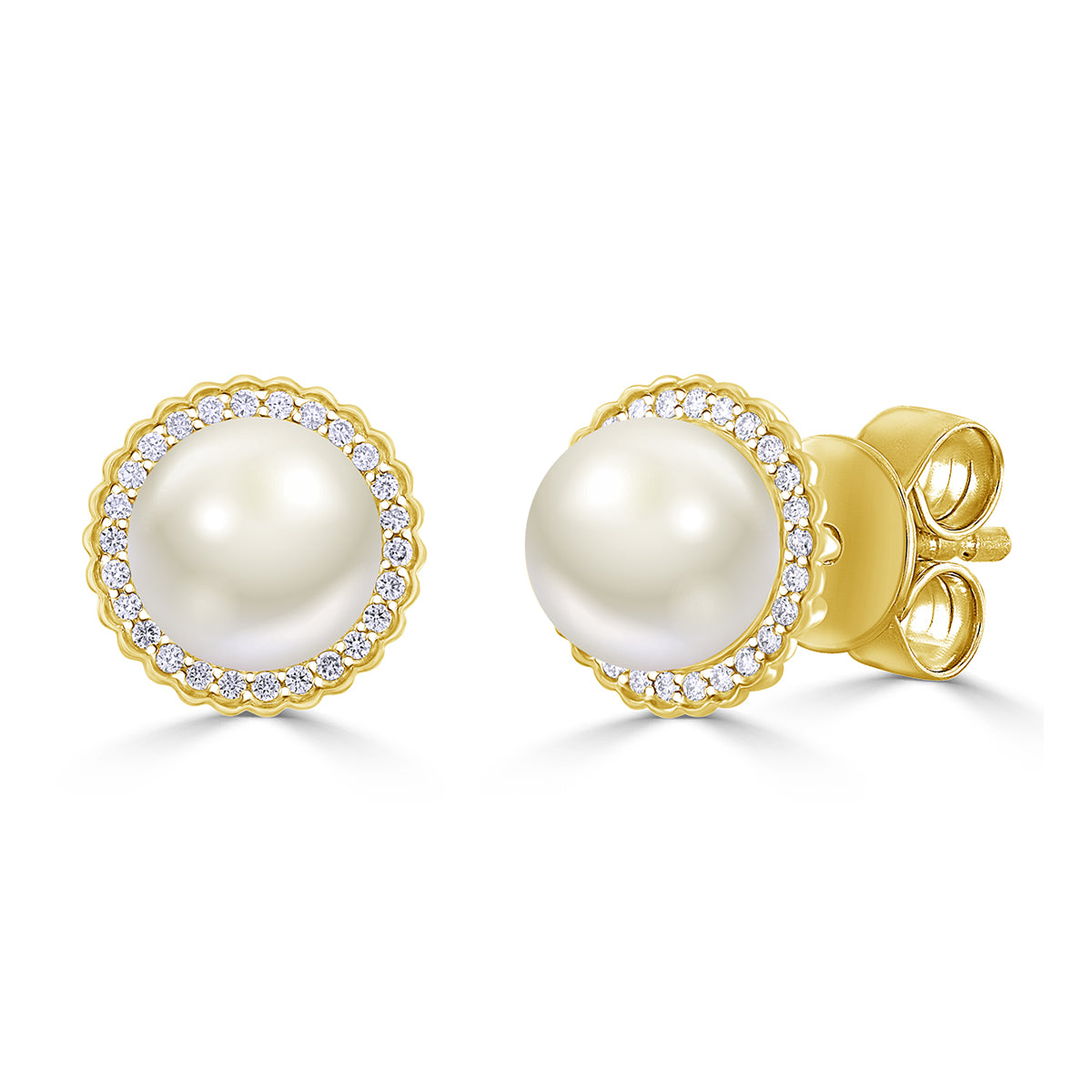 Yumi Freshwater Pearl Stud Earrings set with Diamonds
