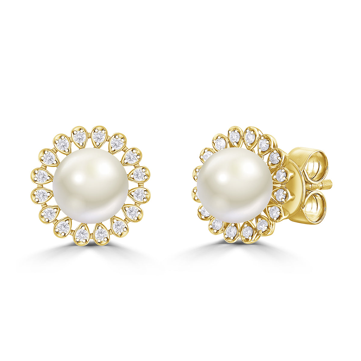 Yumi Freshwater Pearl Stud Earrings set with Diamonds