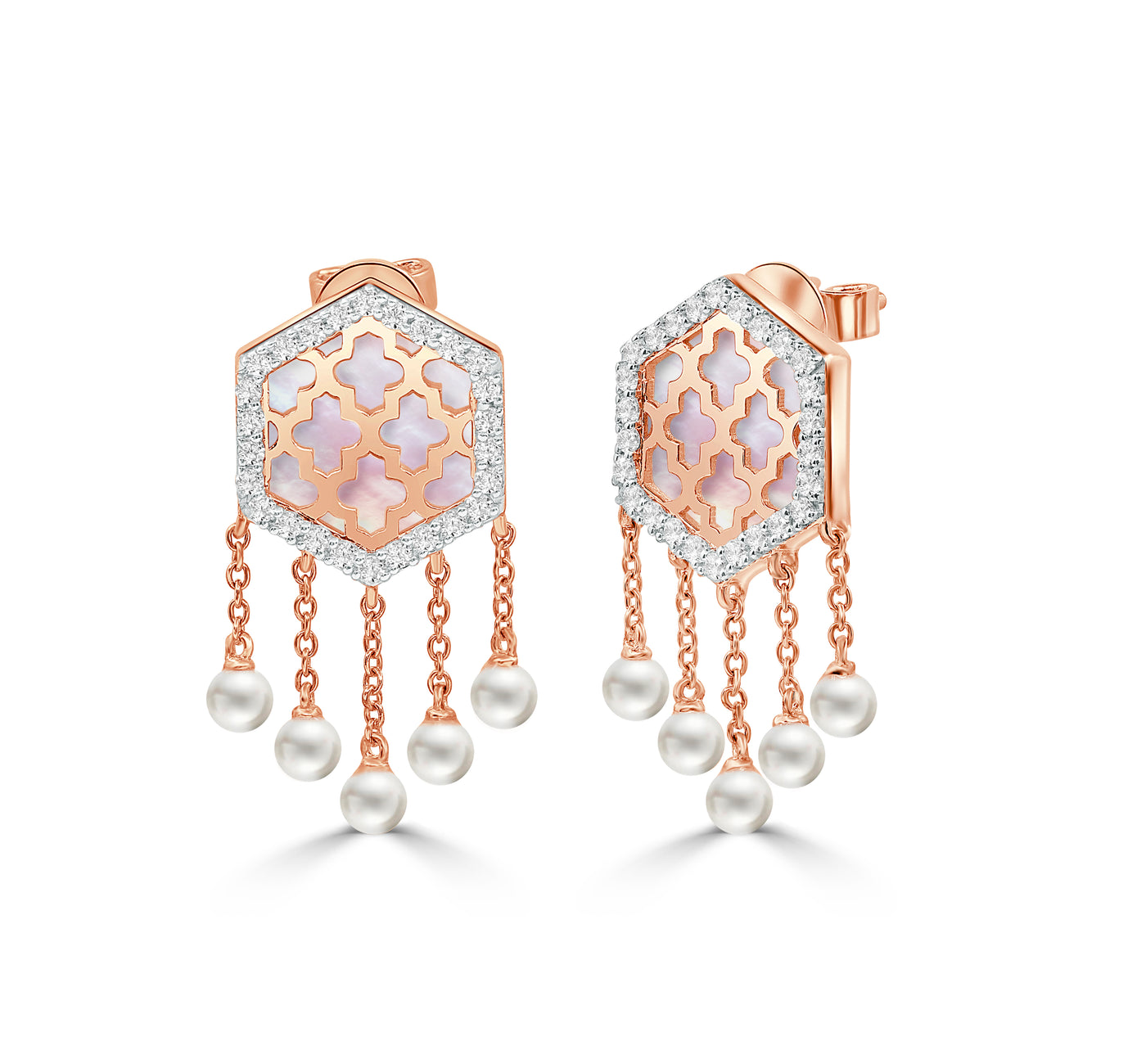 Arch 18K Gold Earrings with Diamond & Mother of Pearl