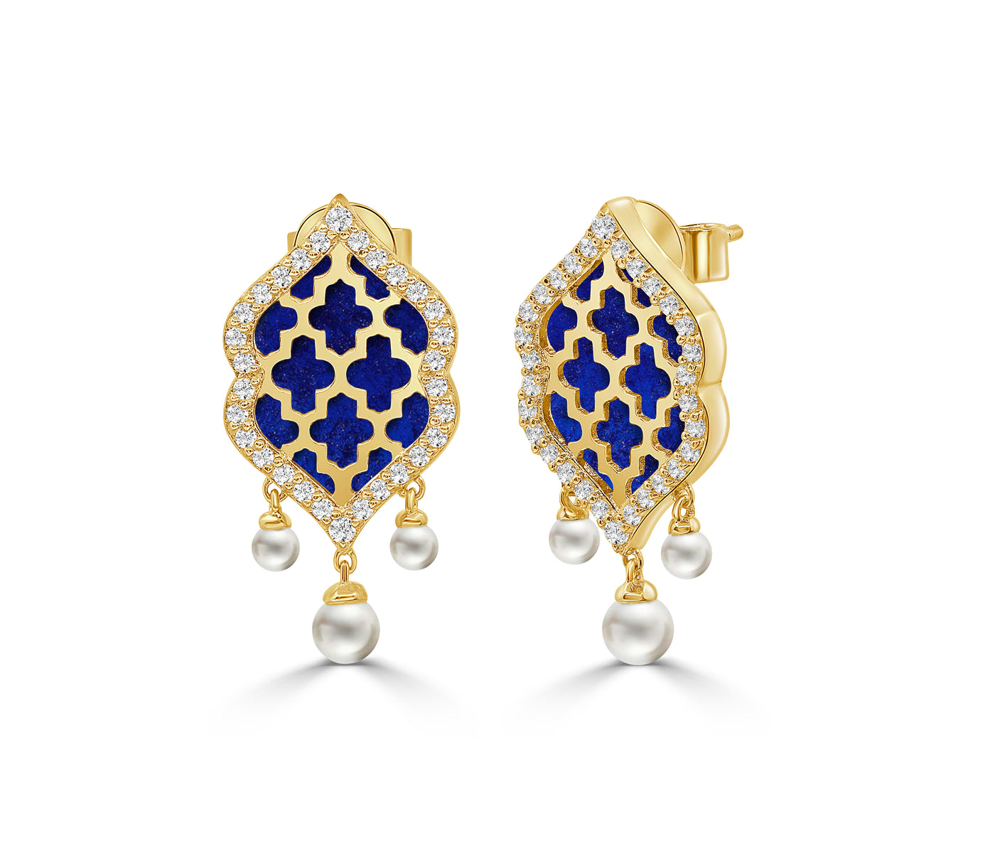 Arch 18K Gold Earrings with Diamond & Blue Lapis