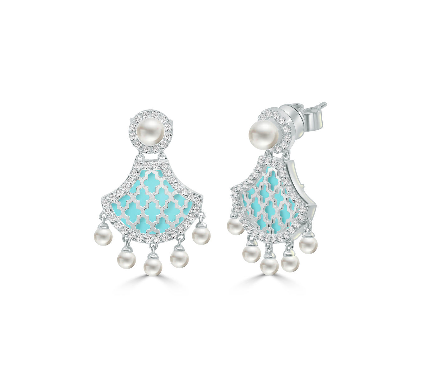 Arch 18K Gold Earrings with Diamond & Turquoise