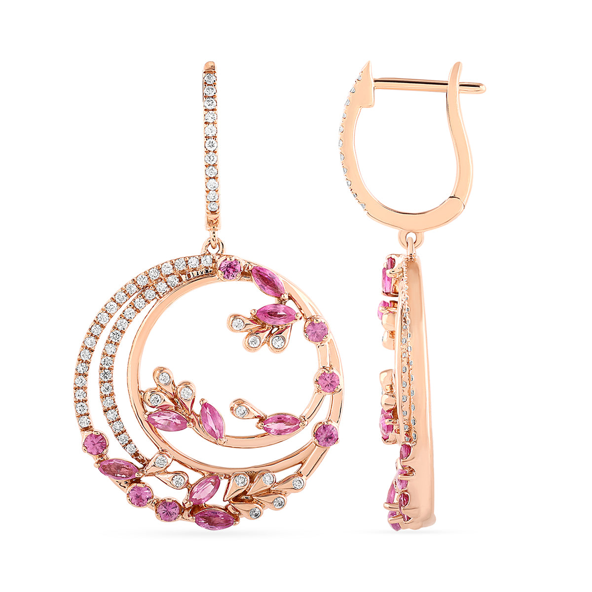 Qataf 18K Round Shaped Earring with  Pink Sapphire