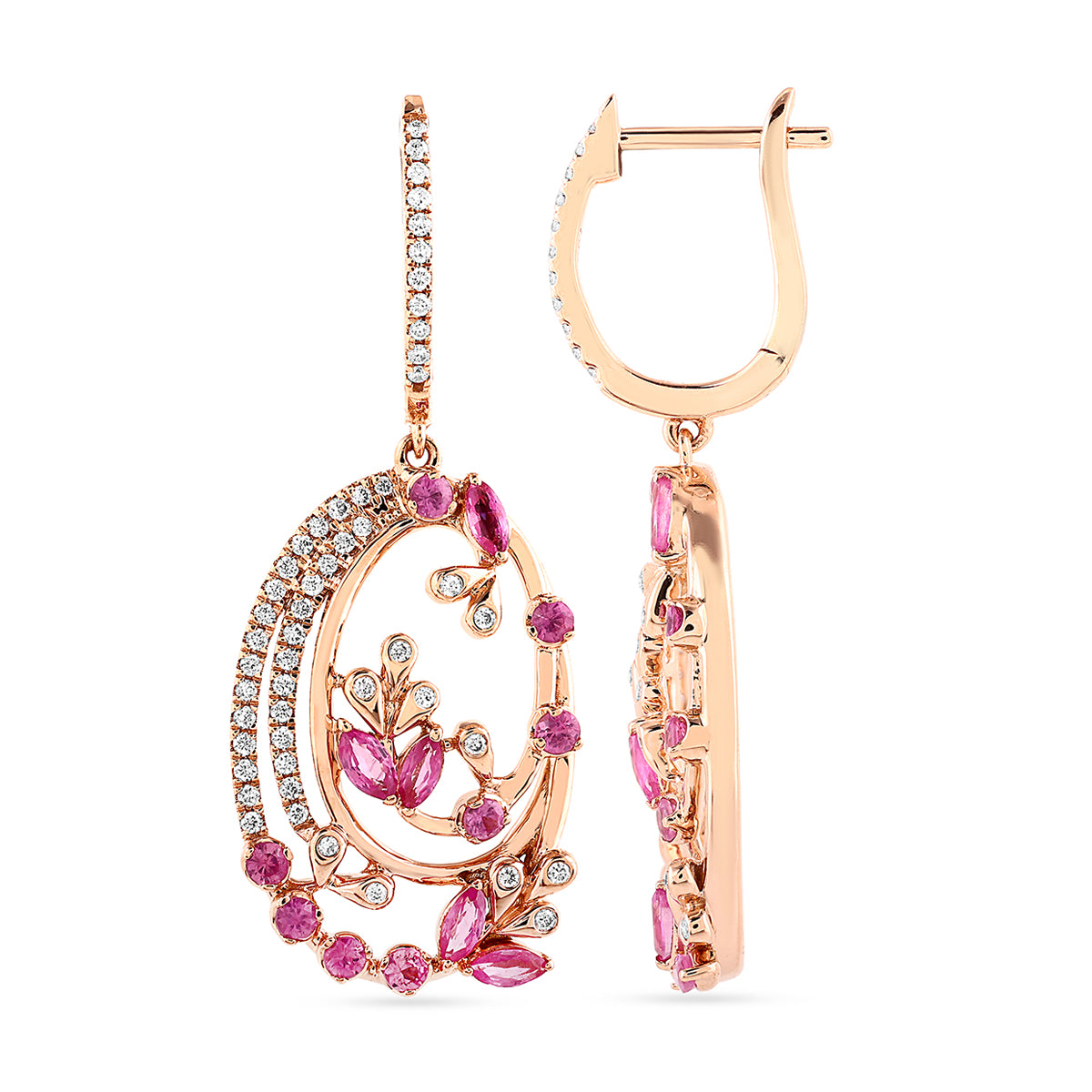 Qataf 18K Oval Shaped Earring with Diamond Pink Sapphire