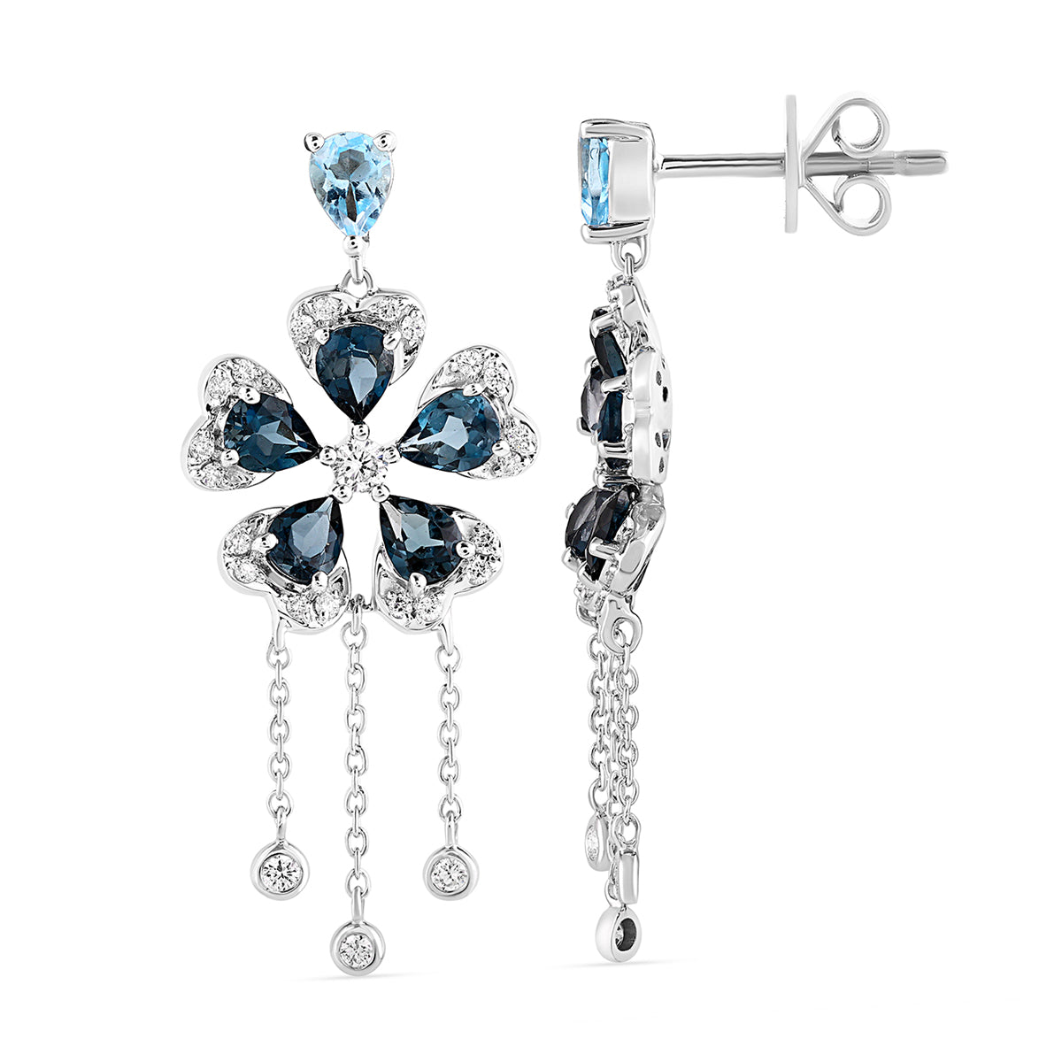 Qataf Floral Design 18k Earrings set with Diamond & London Blue Topaz