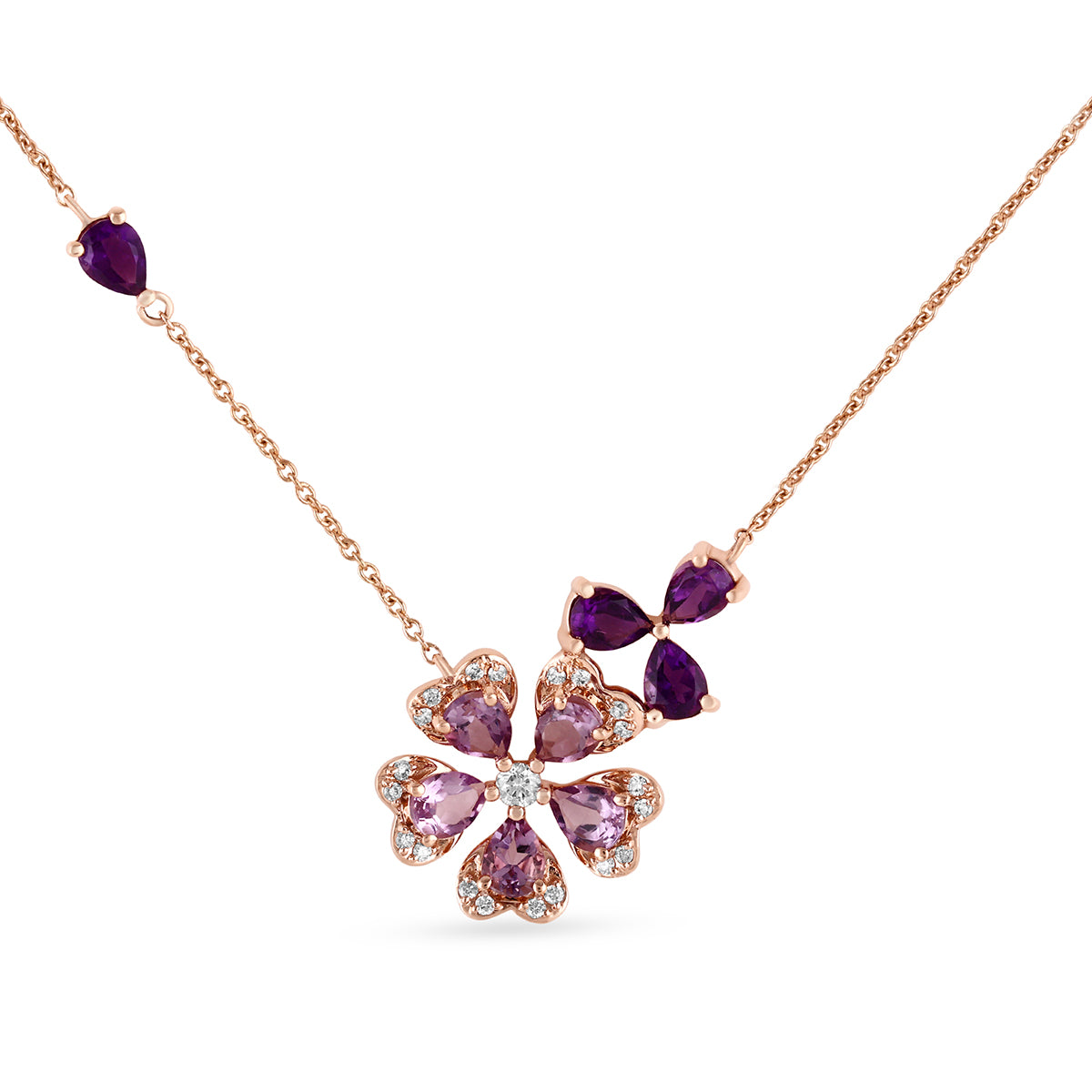 Qataf Floral Design 18K Pendant set with Diamonds & Amethyst