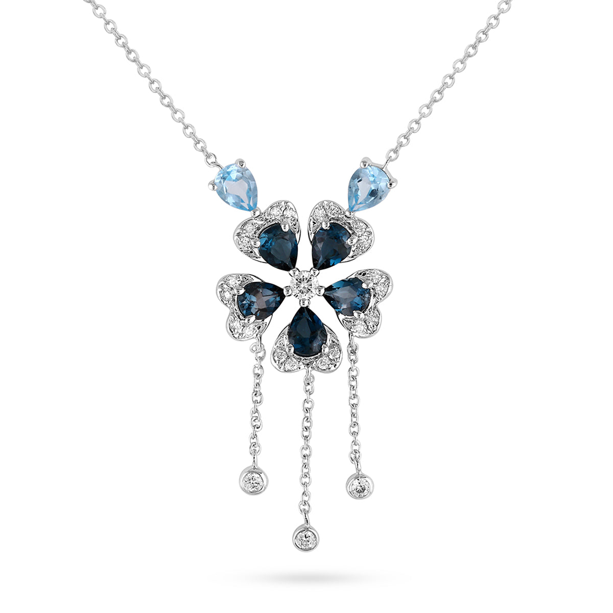 Qataf Floral Design 18k Pendant set with Diamonds & London Blue Topaz
