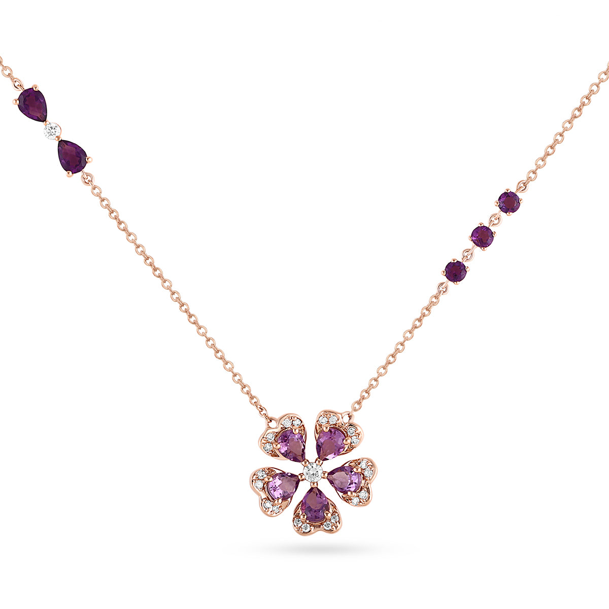 Qataf Floral Design 18k Pendant set with Diamonds & Amethyst