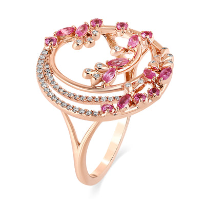 Qataf 18K Round Shaped Ring with Daimnd & Pink Sapphire