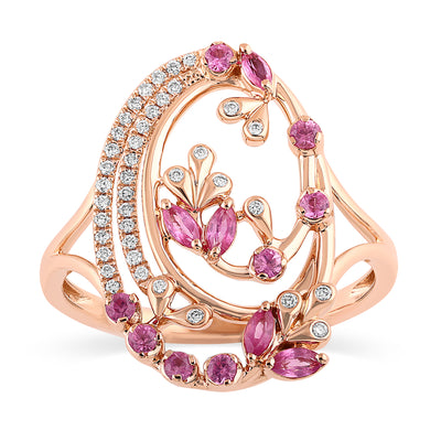 Qataf 18K Oval Shaped Ring with Diamond & Pink Sapphire