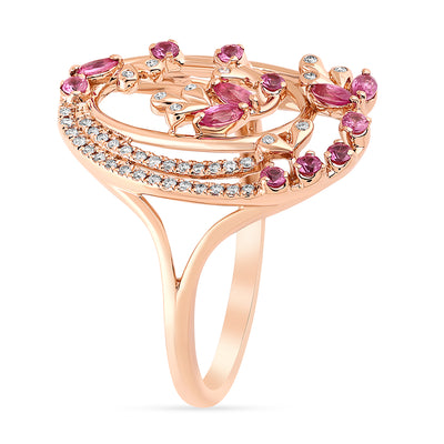 Qataf 18K Oval Shaped Ring with Diamond & Pink Sapphire