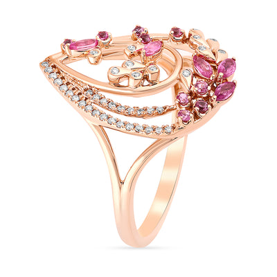 Qataf 18K Pear Shaped Ring with Diamonds & Pink Sapphire