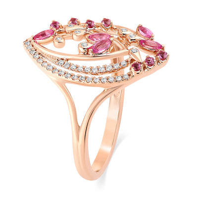 Qataf Floral Design 18k Marquis Shaped Ring with Pink Sapphire