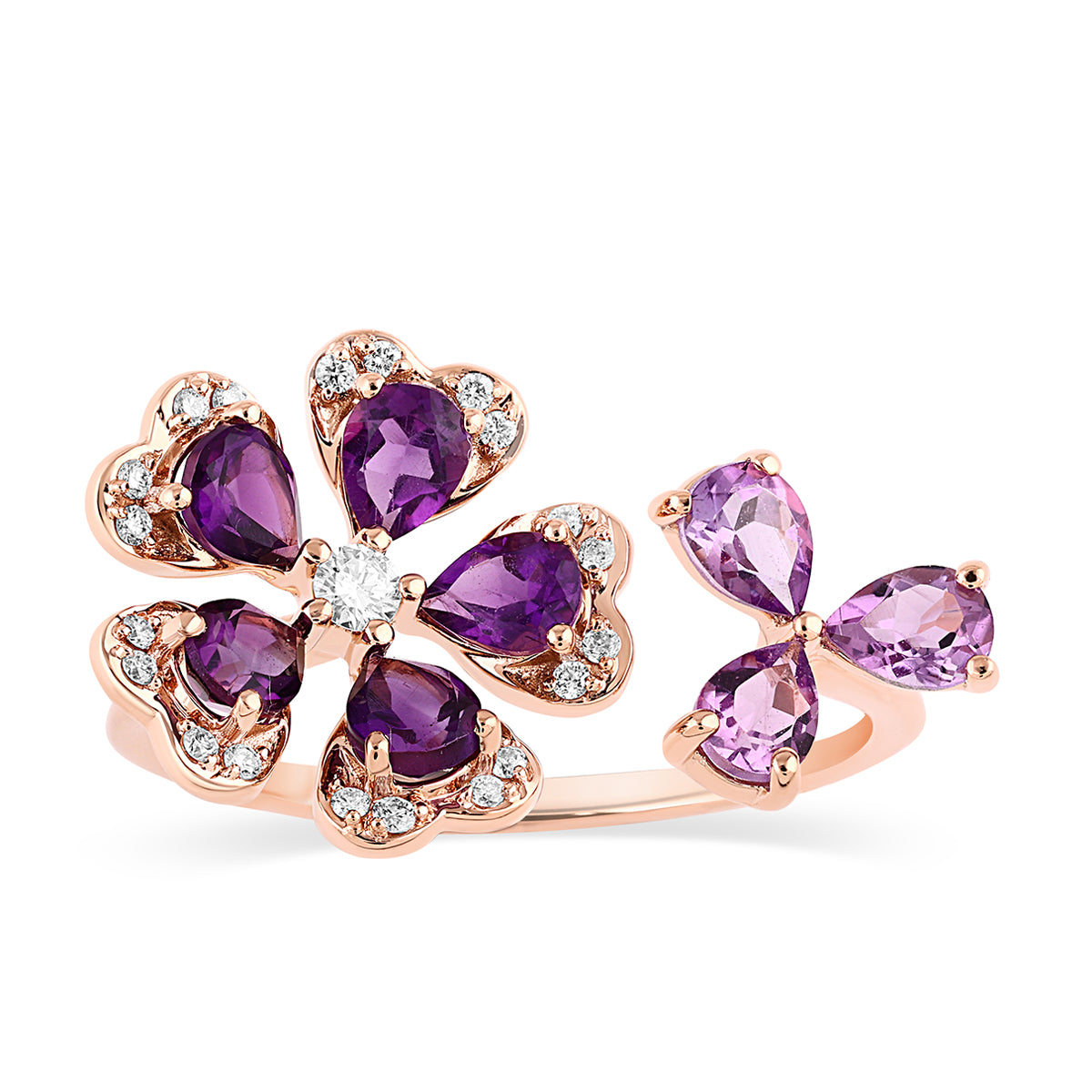 Qataf Floral Design 18k Ring set with Diamonds & Amethyst