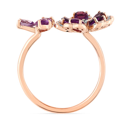 Qataf Floral Design 18k Ring set with Diamonds & Amethyst