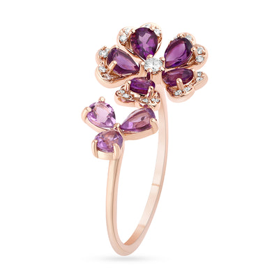 Qataf Floral Design 18k Ring set with Diamonds & Amethyst