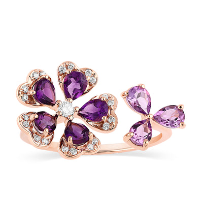 Qataf Floral Design 18k Ring set with Diamonds & Amethyst