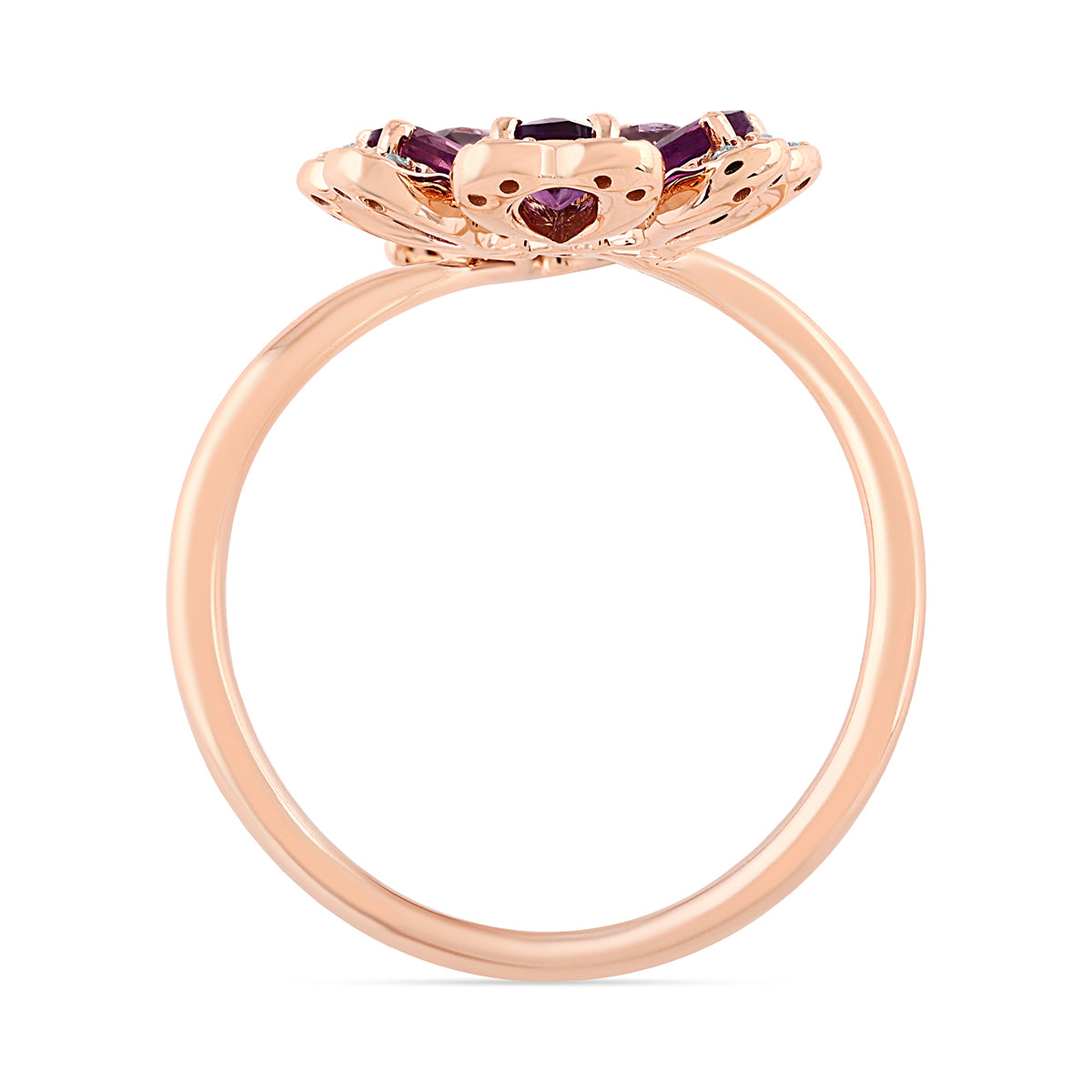Qataf Twin Floral Design 18K Ring set with Diamonds & Amethyst