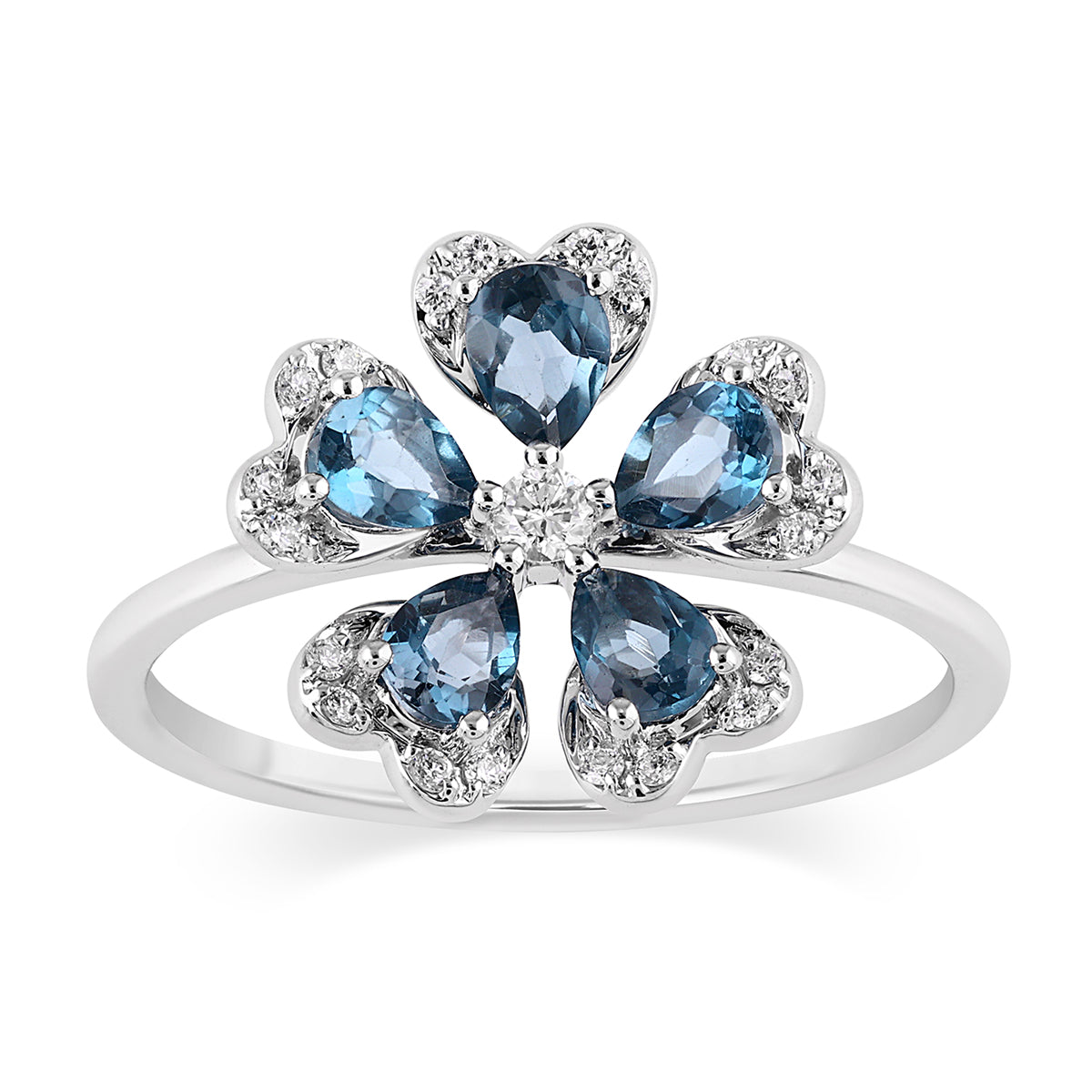 Qataf Floral Design 18k Ring set with Diamond & London Blue Topaz