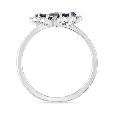 Qataf Floral Design 18k Ring set with Diamond & London Blue Topaz