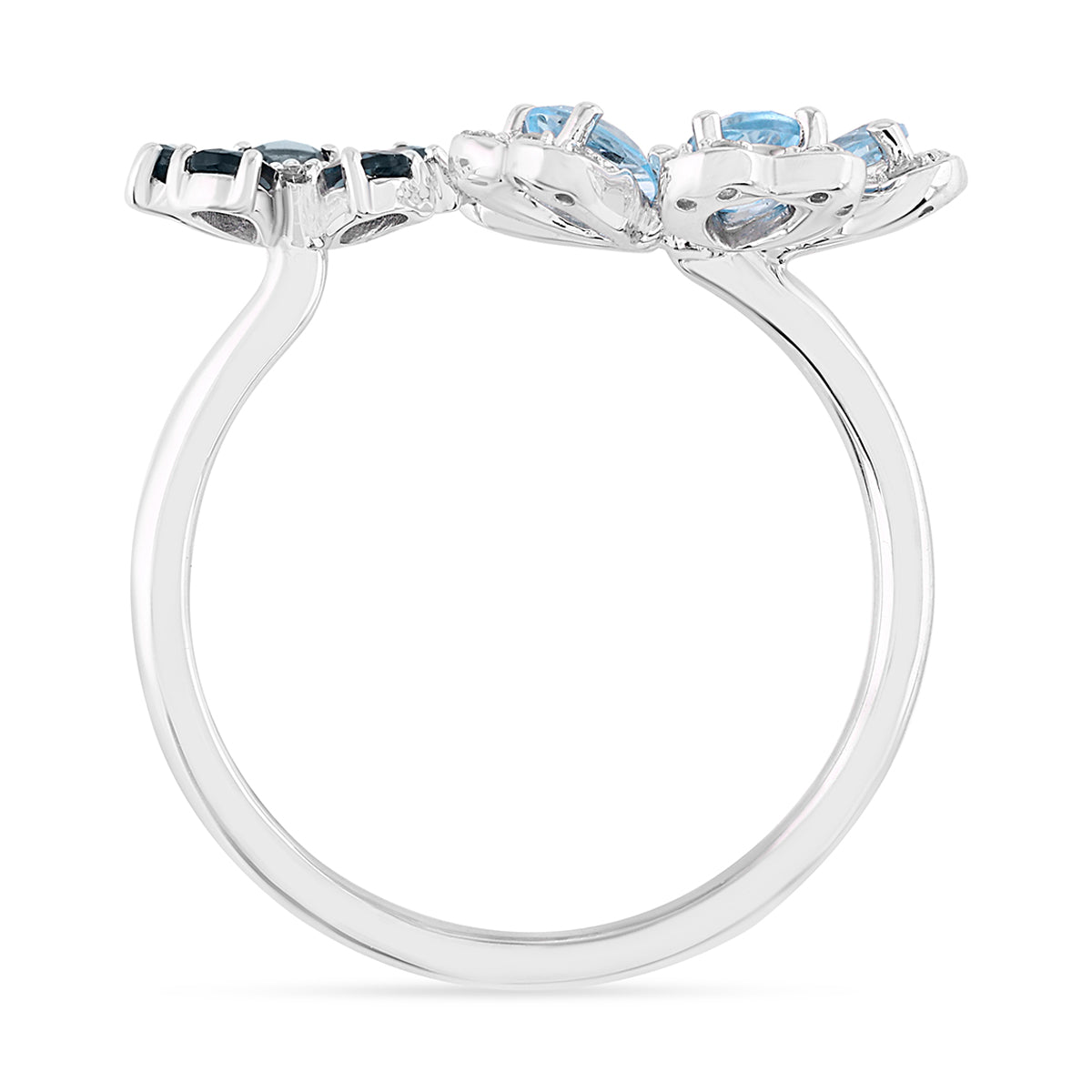 Qataf Twin Floral Design 18K Ring set with Diamond & London Blue Topaz