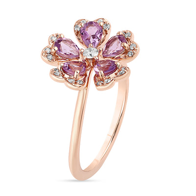 Qataf Floral Design 18k Ring set with Amethyst & Diamonds