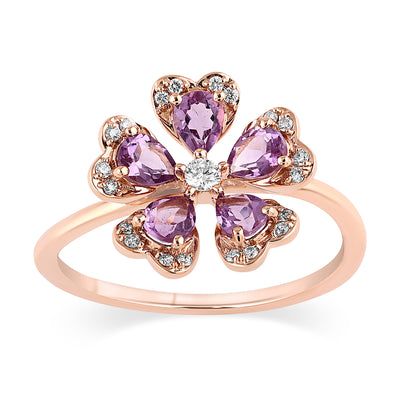 Qataf Floral Design 18k Ring set with Amethyst & Diamonds