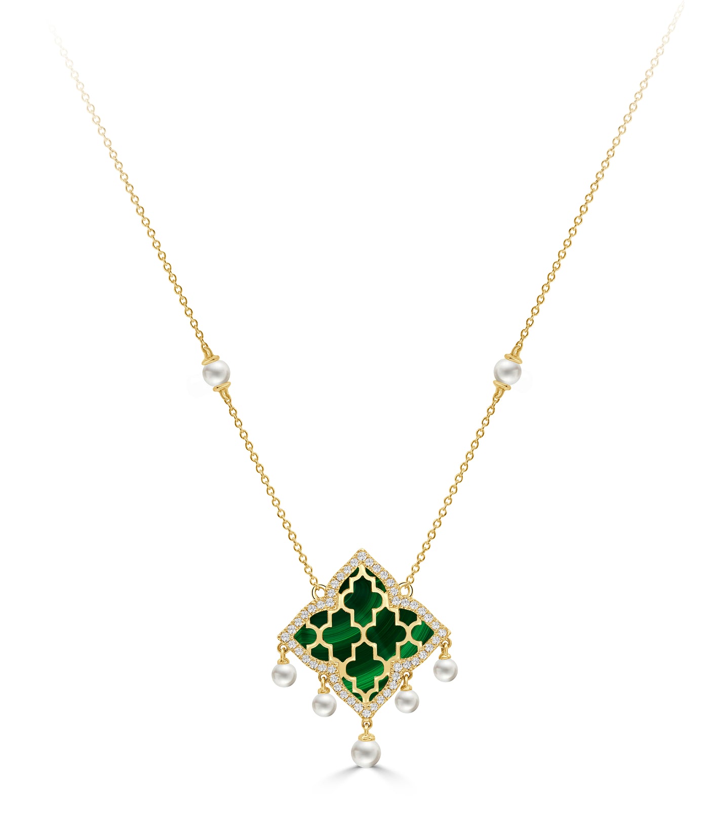 Arch 18K Gold Necklace with Diamond & Green Malachite