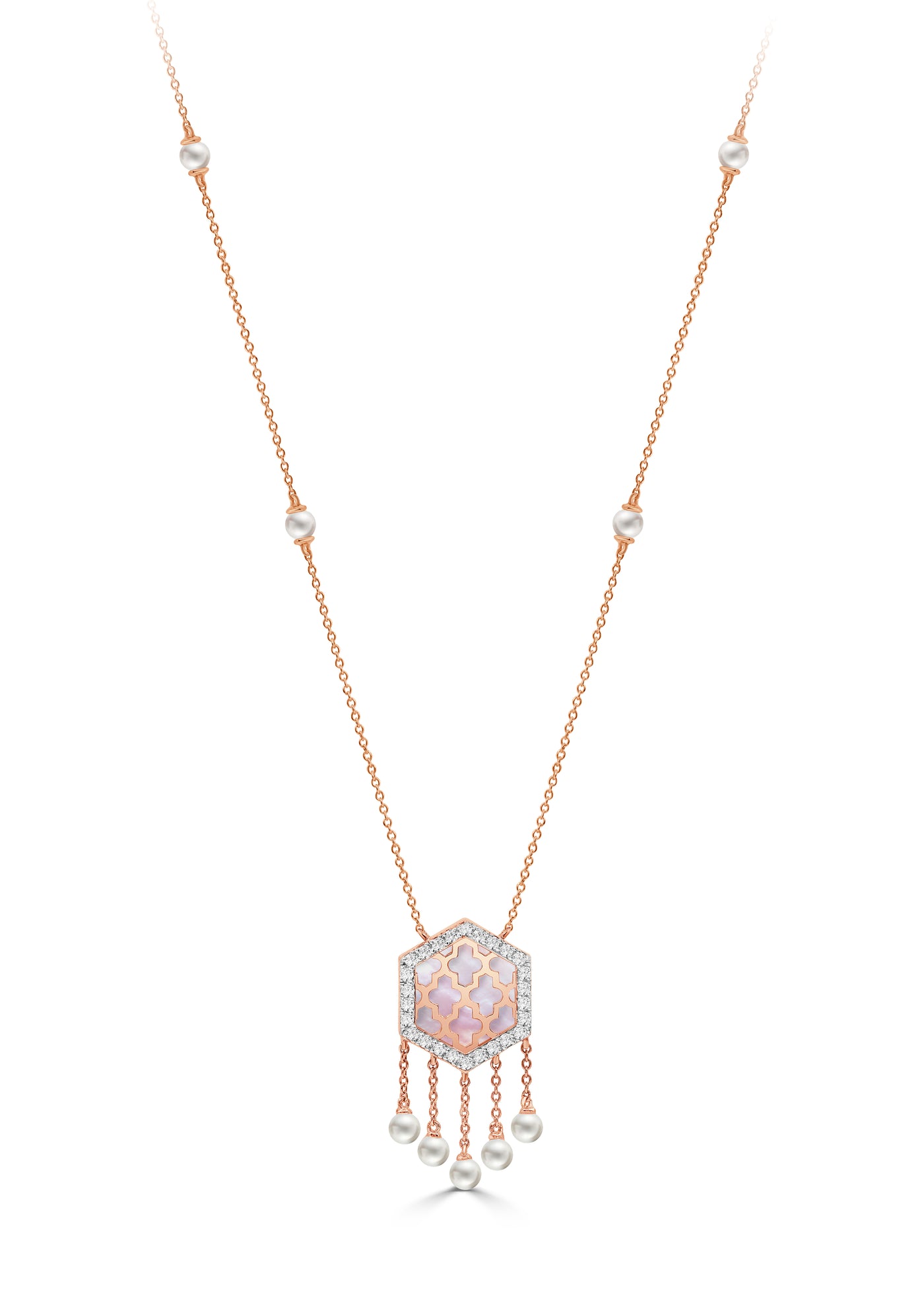 Arch 18K Gold Necklace with Diamond & Mother of Pearl