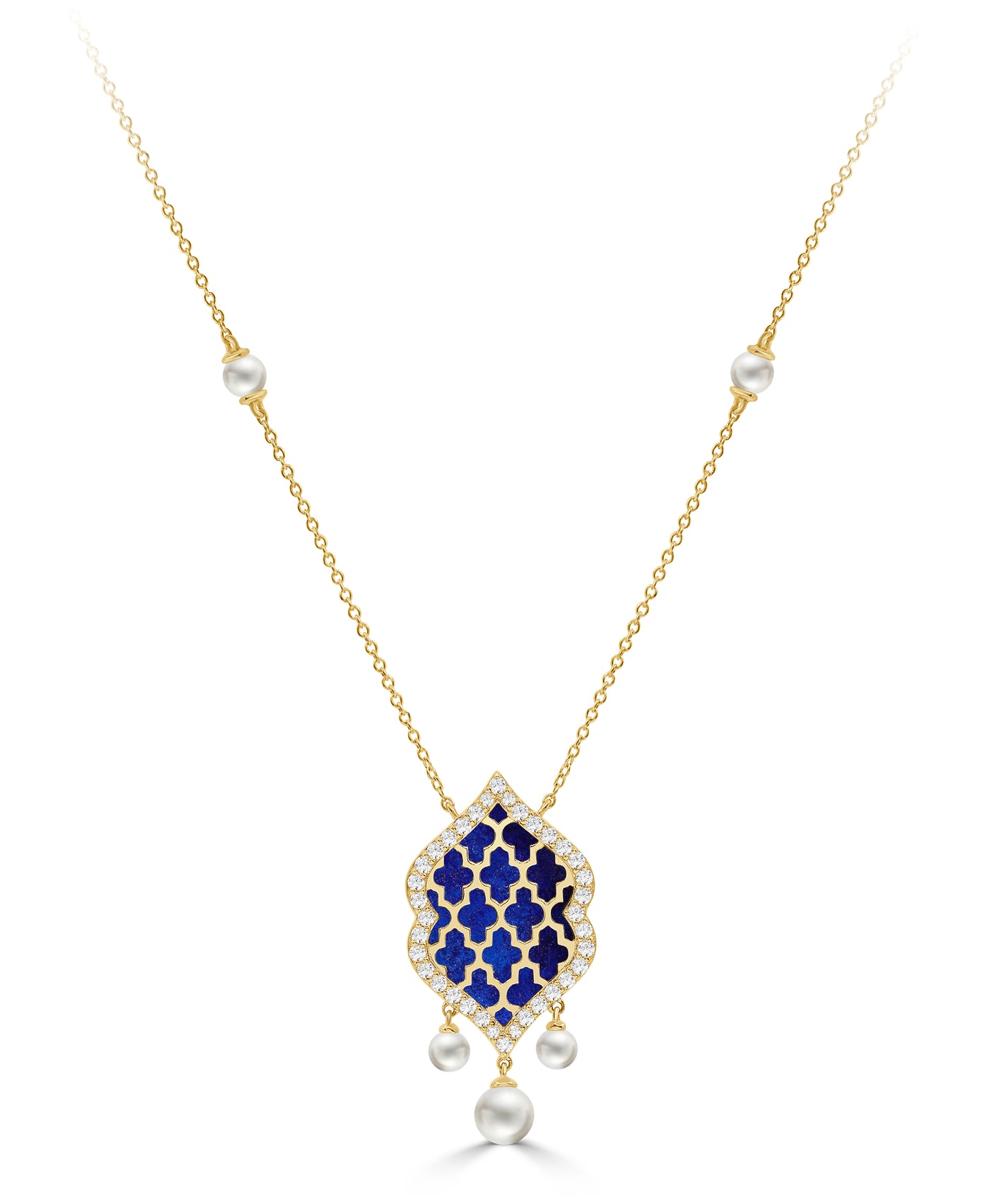 Arch 18K Gold Necklace with Diamond & Blue Lapis