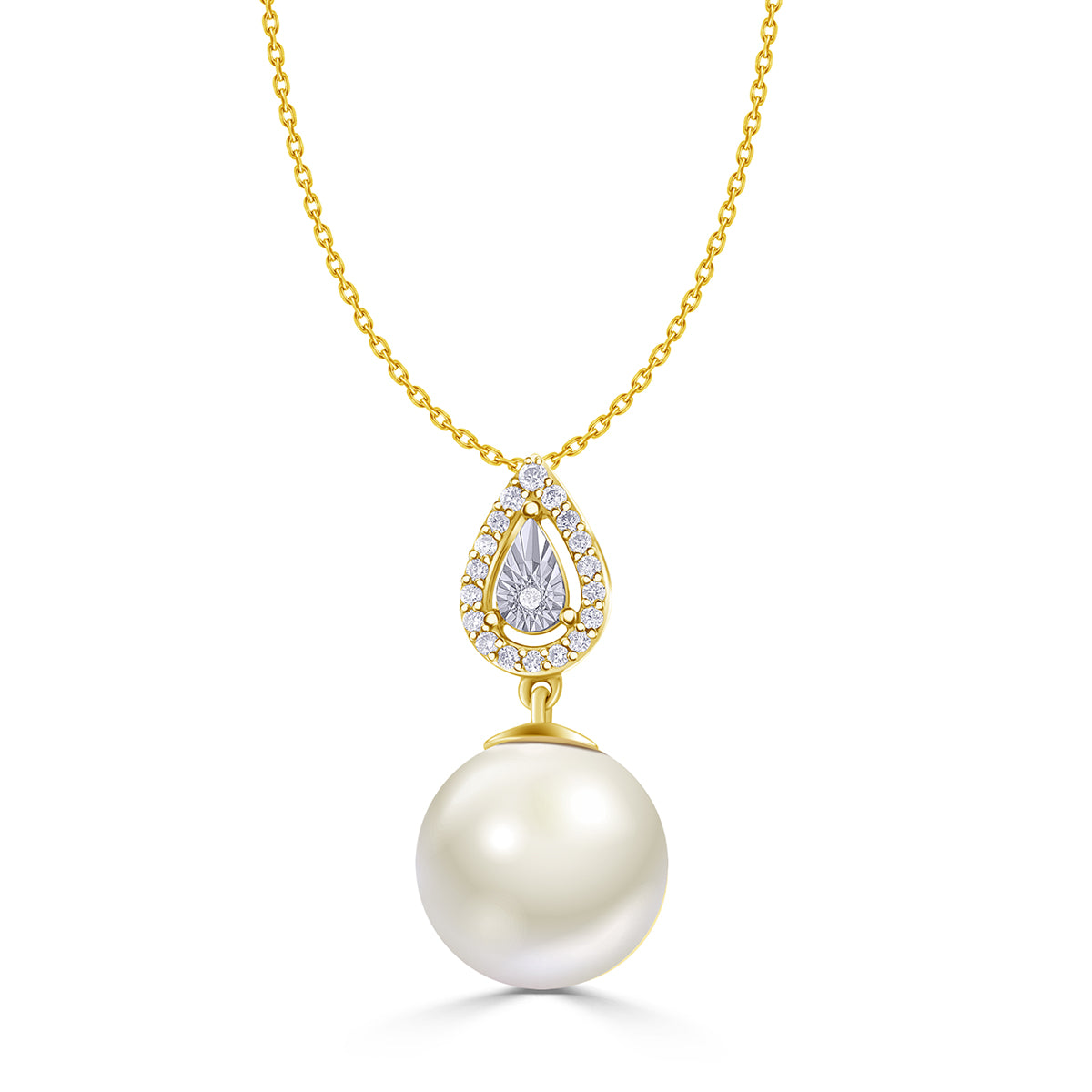 Yumi Freshwater Pearl Pendant & Chain set with Diamonds