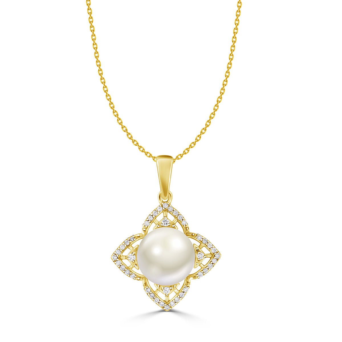 Yumi Freshwater Pearl Pendant & Chain set with Diamonds