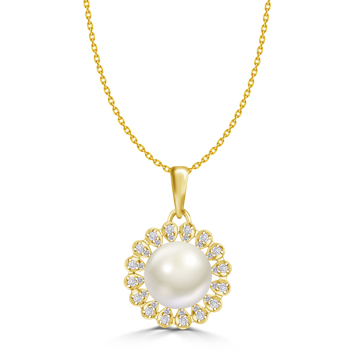 Yumi Freshwater Pearl Pendant & Chain set with Diamonds