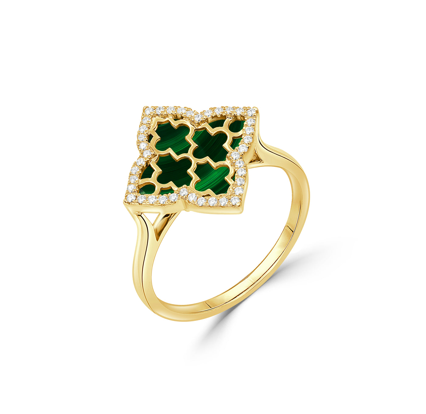 Arch 18K Gold Ring with Diamond & Green Malachite