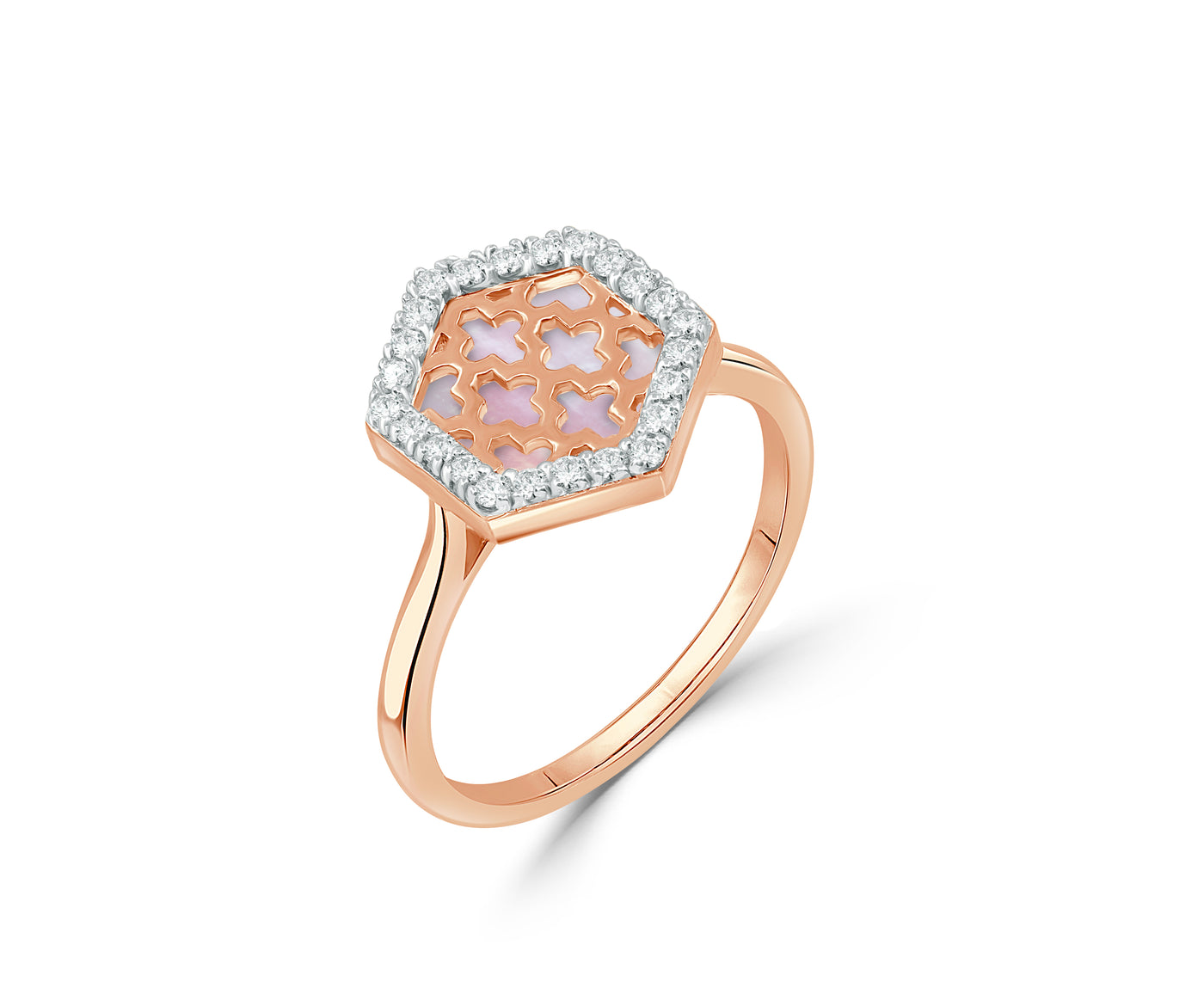 Arch 18K Gold Ring with Diamond & Mother of Pearl