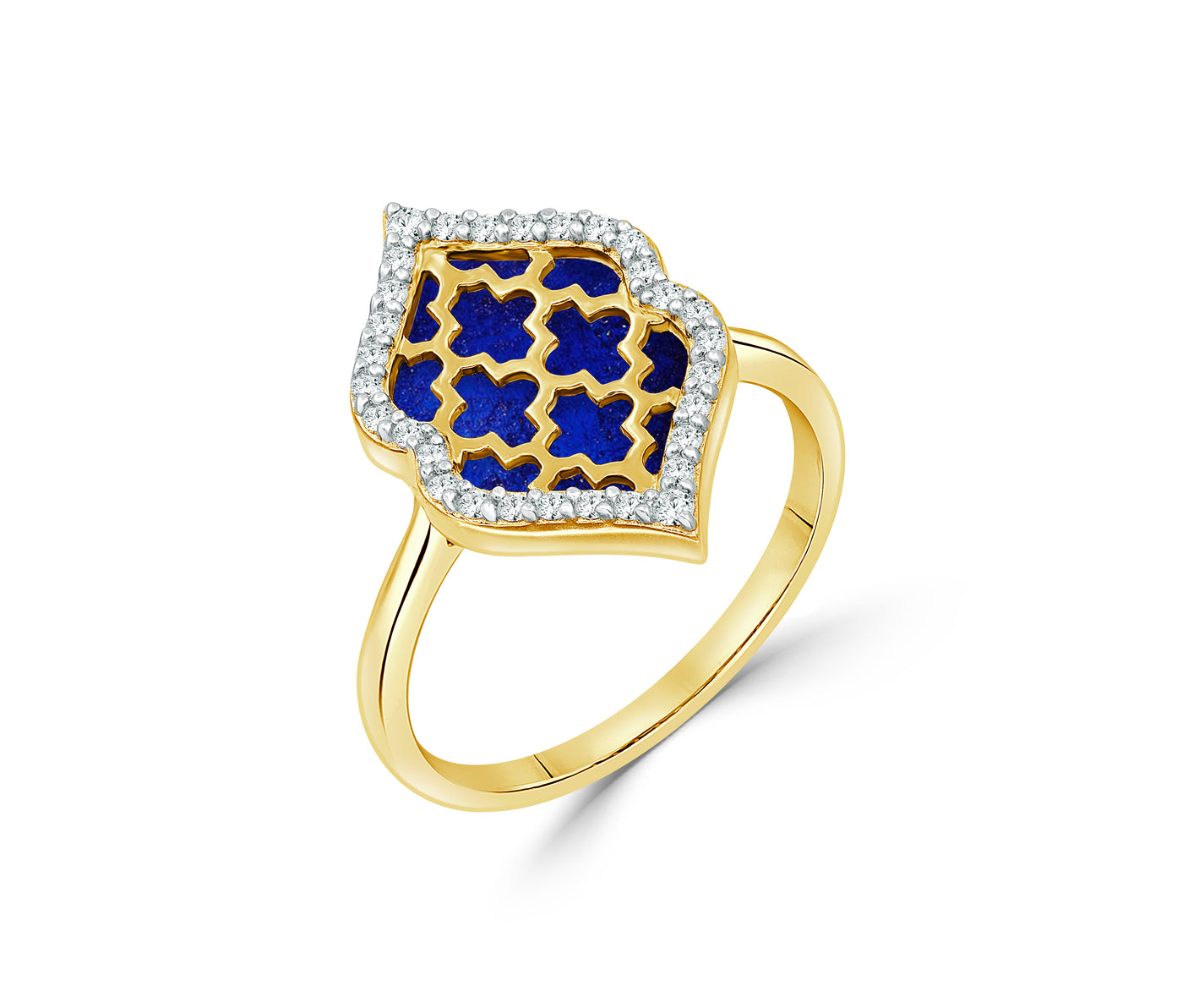 Arch 18K Gold Ring with Diamond & Blue Lapis