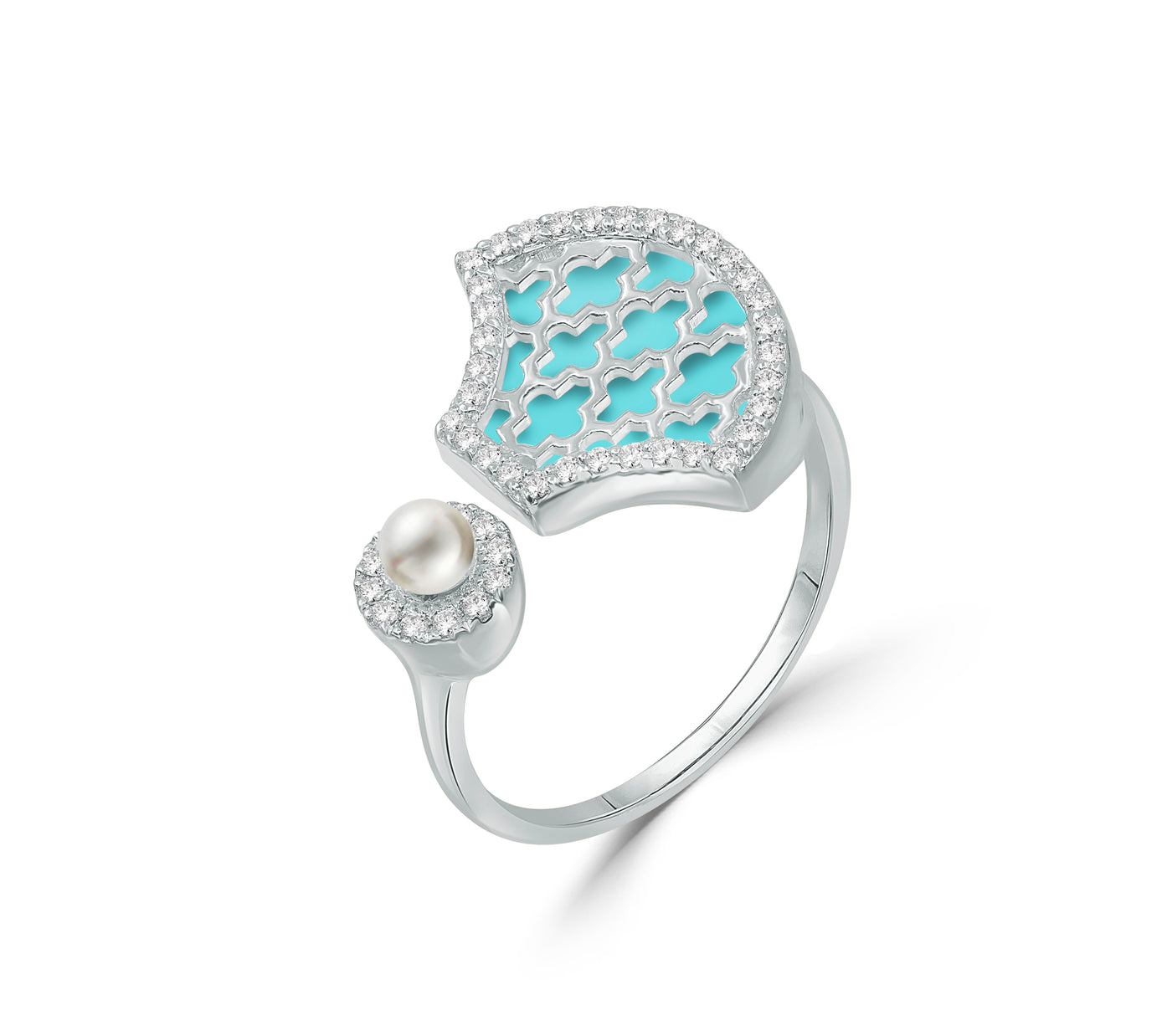 Arch 18K Gold Ring with Diamond & Turquoise